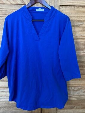 Ceasikery Royal Blue V Neck Top 3/4 Sleeve Womens XL